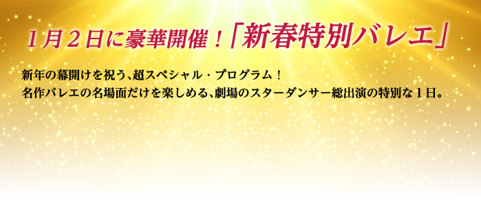 １月２日に豪華開催！「新春特別バレエ」　新年の幕開けを祝う、超スペシャル・プログラム！名作バレエの名場面だけを楽しめる、劇場のスターダンサー総出演の特別な１日。